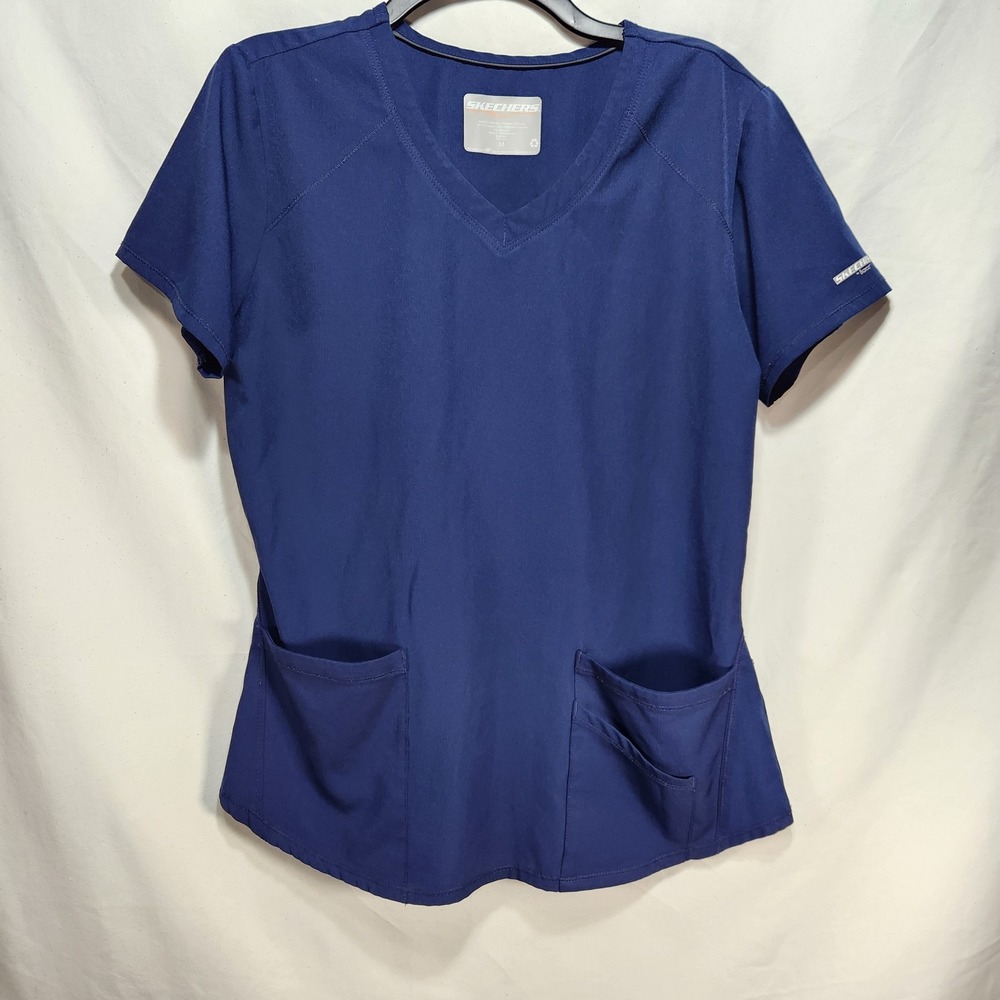 Skechers by Barco Womens Scrub Top Navy Blue Size Medium Stretch Medical Uniform